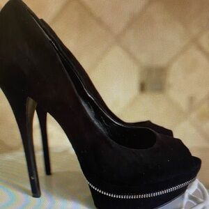 Aldo Black Peep-Toe Platform Heels